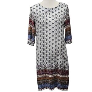 ANANY Boho Printed Shift Dress Size 40 US M/L Multi-Color Ethnic Pattern Cottage